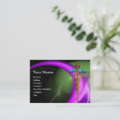 CARTE DE VISITE GOLD CADUCEUS, PURPLE VERT VIOLET FRACTAL SWIRLS (Debout devant)