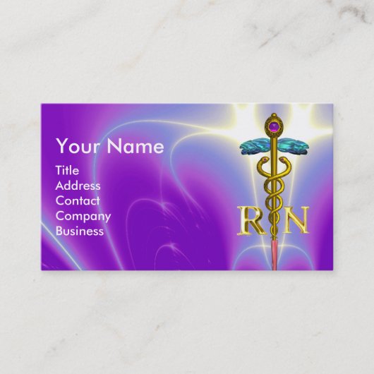 Carte De Visite GOLD CADUCEUS SYMBOLE INFIRMIER INSCRIT Purple Blu (Devant)