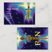Carte De Visite GOLD CADUCEUS SYMBOLE INFIRMIER INSCRIT Purple Blu (Devant / Derrière)