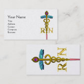 Carte De Visite GOLD CADUCEUS SYMBOLE INFIRMIER INSCRIT White Pear (Devant / Derrière)