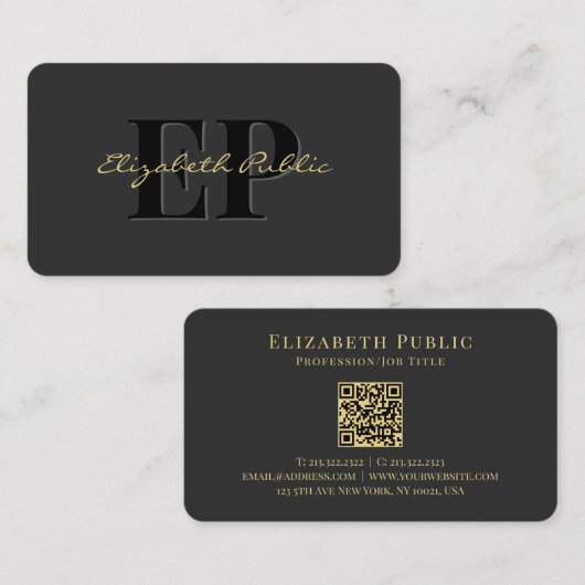 Carte De Visite Gold Calligraphy Nom du texte QR Code Script Luxe (Devant / Derrière)