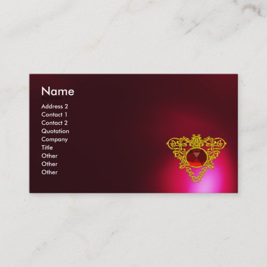 Carte De Visite GOLD CELTIC HEART JEWEL Red Ruby Gemstone, Bourgog (Devant)