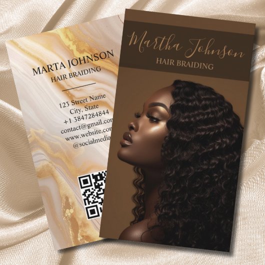 Carte De Visite Gold Chic Afro American Braids Braiding QR Code
