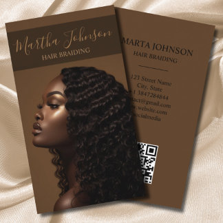 Carte De Visite Gold Chic Afro American Braids Braiding QR Code