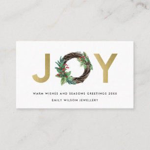 CARTE DE VISITE GOLD CHIC HOLLY BERRY JOY WREATH CHRISTMAS LOGO