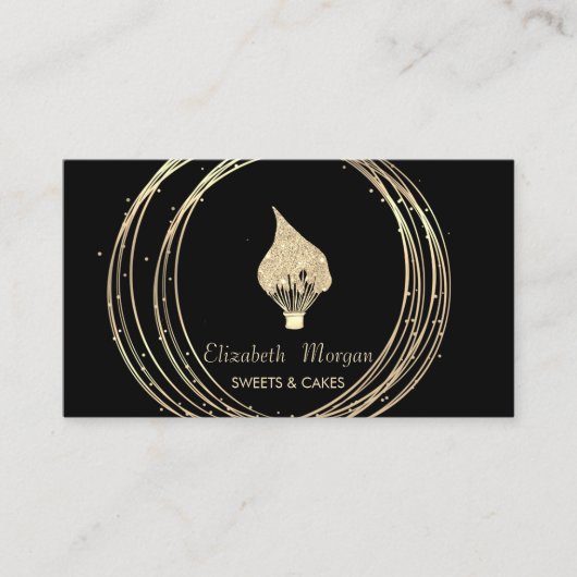 Carte De Visite Gold Circles Glitter Whisk Black (Devant)
