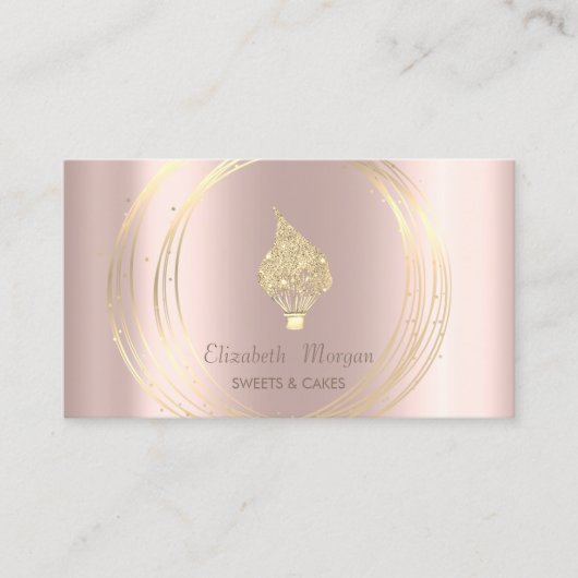 Carte De Visite Gold Circles Glitter Whisk Rose Gold (Devant)