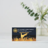 Carte De Visite Gold City Silhouette Waiter Serving (Debout devant)