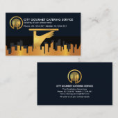 Carte De Visite Gold City Silhouette Waiter Serving (Devant / Derrière)