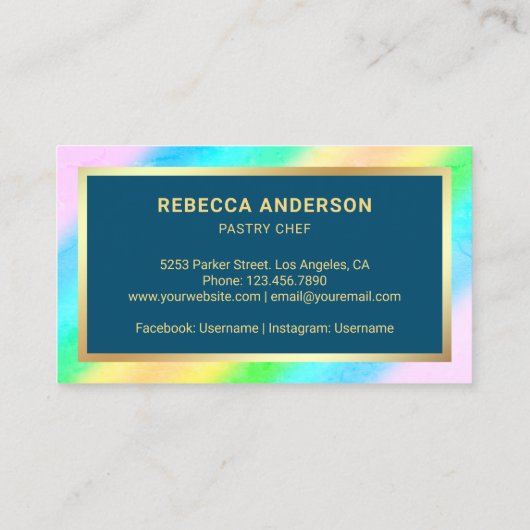 Carte De Visite Gold Confetti Blue Whisk Pâtisserie Chef boulanger (Dos)