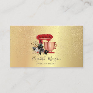 Carte De Visite Gold Confetti Boulangerie Floral Mélangeur rouge