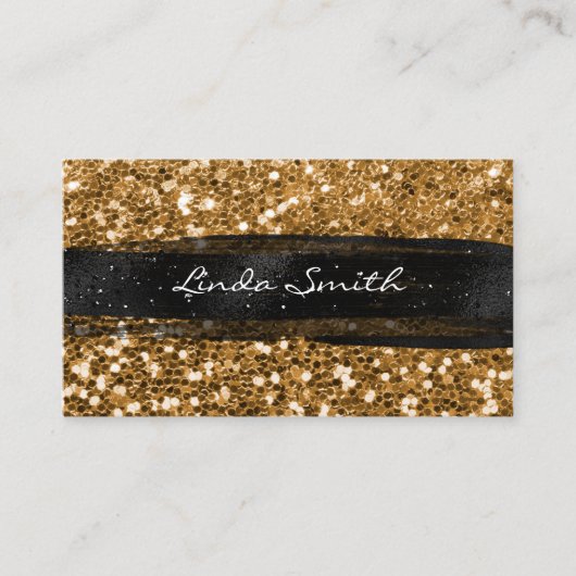 Carte De Visite Gold Confetti Parties scintillant Brush noir (Devant)