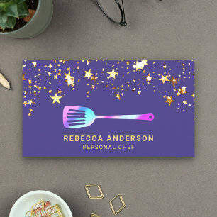 Carte De Visite Gold Confetti Purple Rainbow Spatula Chef personne