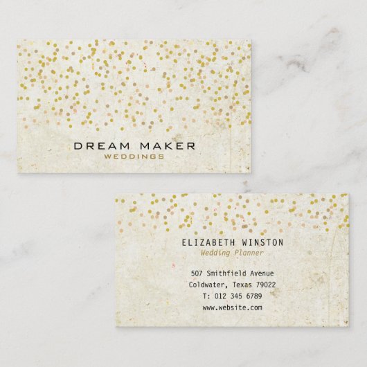 Carte De Visite Gold Confetti Rustique Boho (Devant / Derrière)