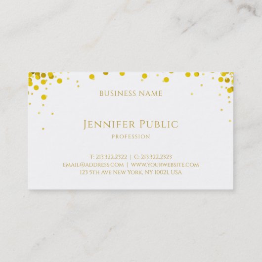 Carte De Visite Gold Confetti Texte main Script Modèle élégant (Dos)