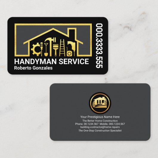 Carte De Visite Gold Construction Tools Home Frame (Devant / Derrière)