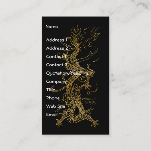 Carte De Visite GOLD DRAGON Design asiatique (Devant)