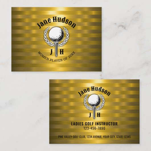 Carte De Visite Gold Elegant Dames Golf Monogramme Design (Devant / Derrière)