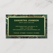 Carte De Visite Gold Emerald Green Marble Pen Nib Professionnel (Dos)