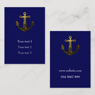 Carte De Visite Gold faux scintille Ancre bleu marine Personnalise