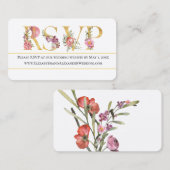 Carte De Visite Gold Floral RSVP Mariage Website (Devant / Derrière)