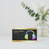 Carte De Visite Gold Foil coloré Rainbow casques musique DJ (Debout devant)