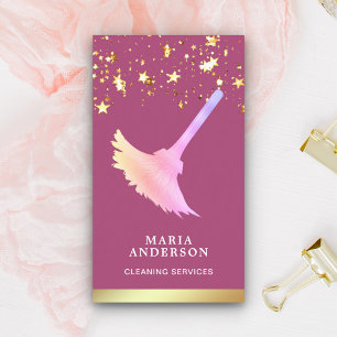 Carte De Visite Gold Foil Confetti Pink Duster Cleaning Service