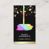 Carte De Visite Gold Foil Confetti Rainbow Broom Cleaning Services (Devant)