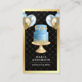 Carte De Visite Gold Foil Fancy Blue Cake Balloons Planificateur d (Devant)