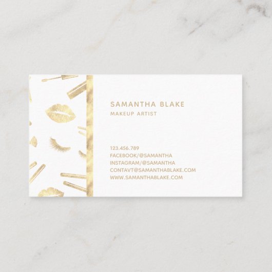 Carte De Visite GOLD FOIL maquillage artiste lashes lèvres rouge à (Dos)