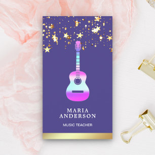 Carte De Visite Gold Foil Purple Guitariste Guitariste