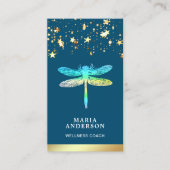 Carte De Visite Gold Foil Stars Confetti Blue Dragonfly (Devant)