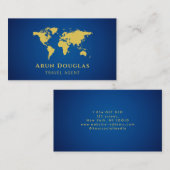 Carte De Visite Gold Foil World Map Navy Blue Travel Agent (Devant / Derrière)