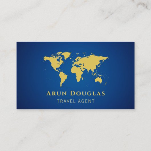 Carte De Visite Gold Foil World Map Navy Blue Travel Agent (Devant)