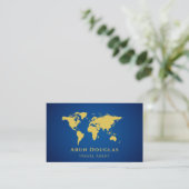 Carte De Visite Gold Foil World Map Navy Blue Travel Agent (Debout devant)