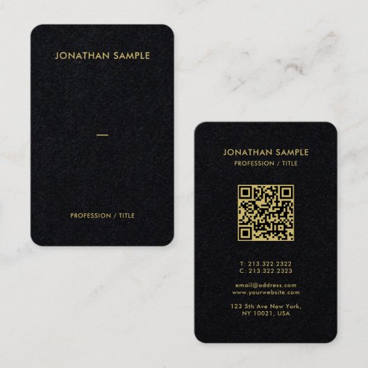 Carte De Visite Gold Font QR Code Premium Black Luxe Euro Size (Devant / Derrière)