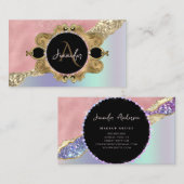 Carte De Visite Gold Frame Élégant diamant rose Holographique (Devant / Derrière)