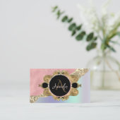 Carte De Visite Gold Frame Élégant diamant rose Holographique (Debout devant)