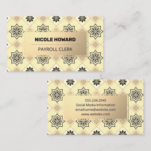 Carte De Visite Gold Frame | Gold Tile Pattern (Devant / Derrière)
