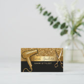 Carte De Visite Gold Glitter & Black Glam Hair Stylist  (Debout devant)
