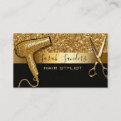 Carte De Visite Gold Glitter & Black Glam Hair Stylist  (Devant)
