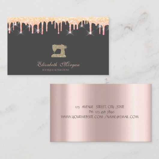 Carte De Visite Gold Glitter Sewing Machine Glitter Drips Bakery (Devant / Derrière)