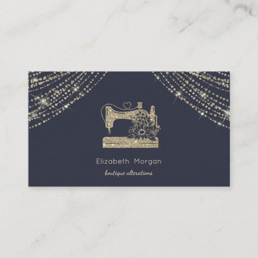 Carte De Visite Gold Glitter Sewing Machine Sparkle Tailor (Devant)