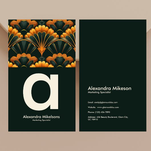 Carte De Visite Gold Green Elegant Art Déco Professionnel
