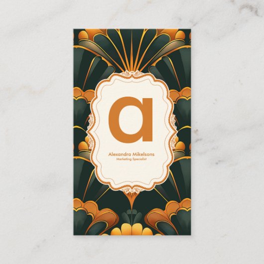 Carte De Visite Gold Green Elegant Art Déco Professionnel (Devant)