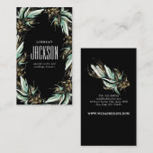 Carte De Visite Gold Green Wreath Stylish Luxe Solid Black (Devant / Derrière)