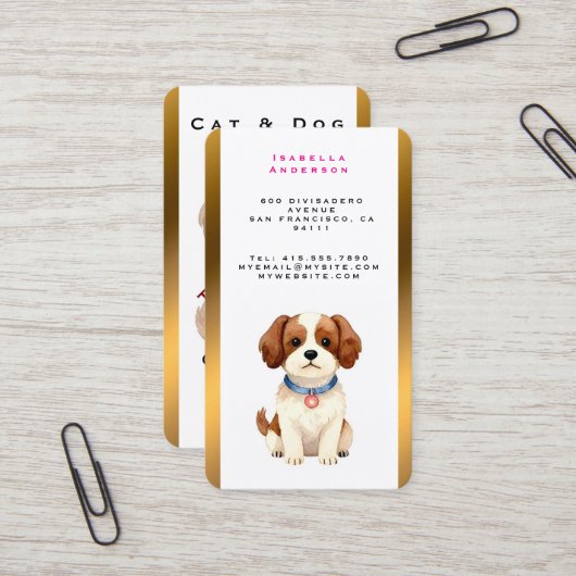 Carte De Visite Gold Grooming Pet Personalized Elegant Collection (Devant/Arrière en situation)