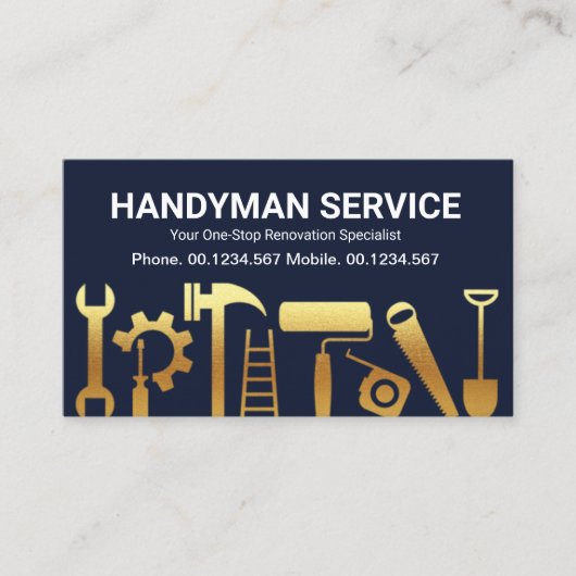 Carte De Visite Gold Handyman Outils de construction Maison Retrai (Devant)