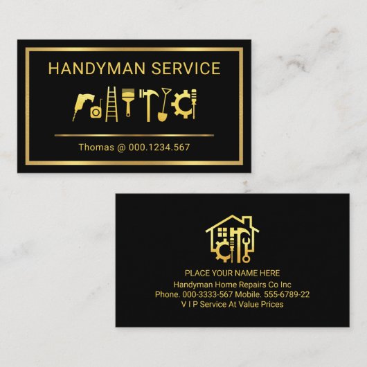 Carte De Visite Gold Handyman Tools Border Frame (Devant / Derrière)