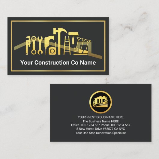Carte De Visite Gold Handyman Tools Building Frame (Devant / Derrière)